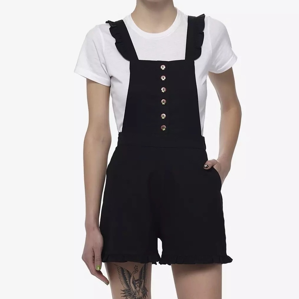 NWOT Thorn & Fable Black Mushroom Shortalls Hot Topic